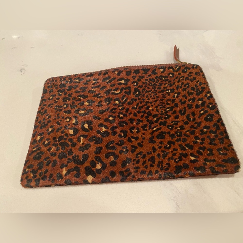 Madewell pouch clutch wallet leopard printed calf hair leather NWT